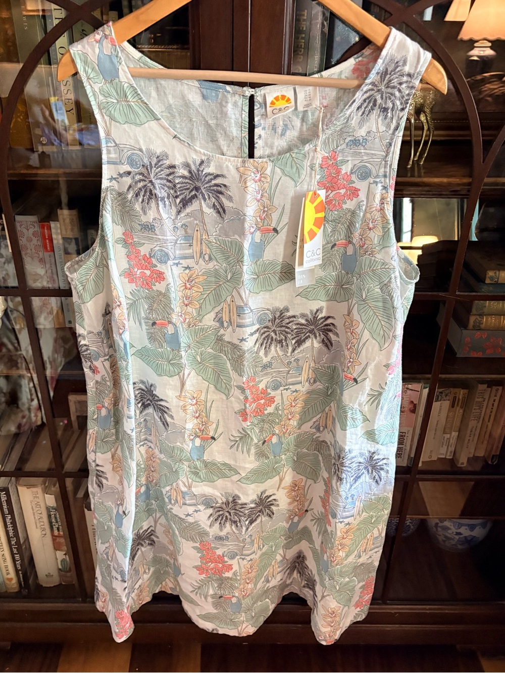 C&C California 100% Linen NWT Sleeveless Tropical Shift Dress